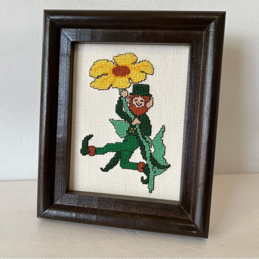 Vintage Cross Stitch Leprechaun Art